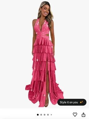 Sleeveless Pink Tiered Ruffle Maxi Dress with Plunge V-Neck